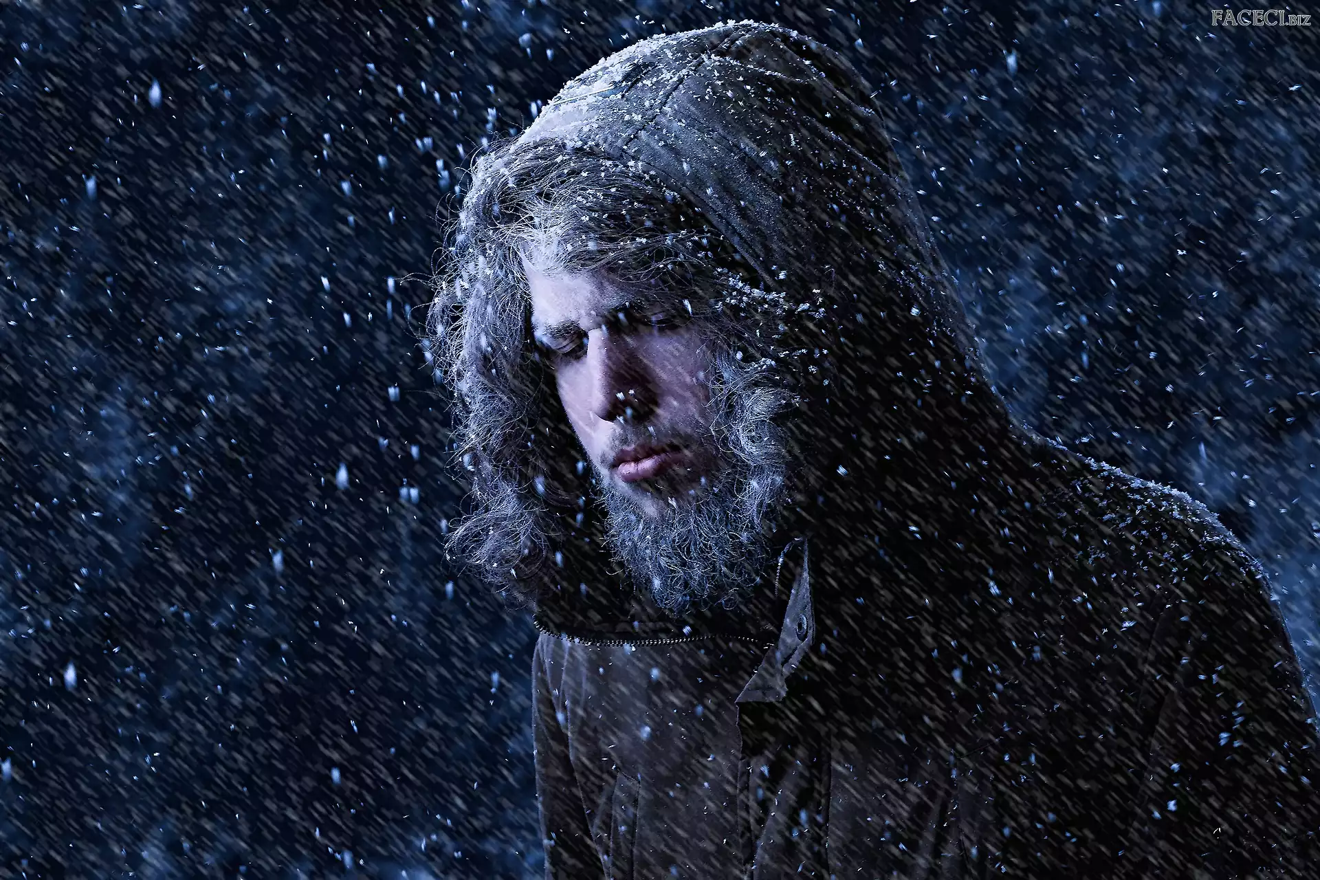 Kaptur, Broda, Śnieg, Zima, Mężczyzna