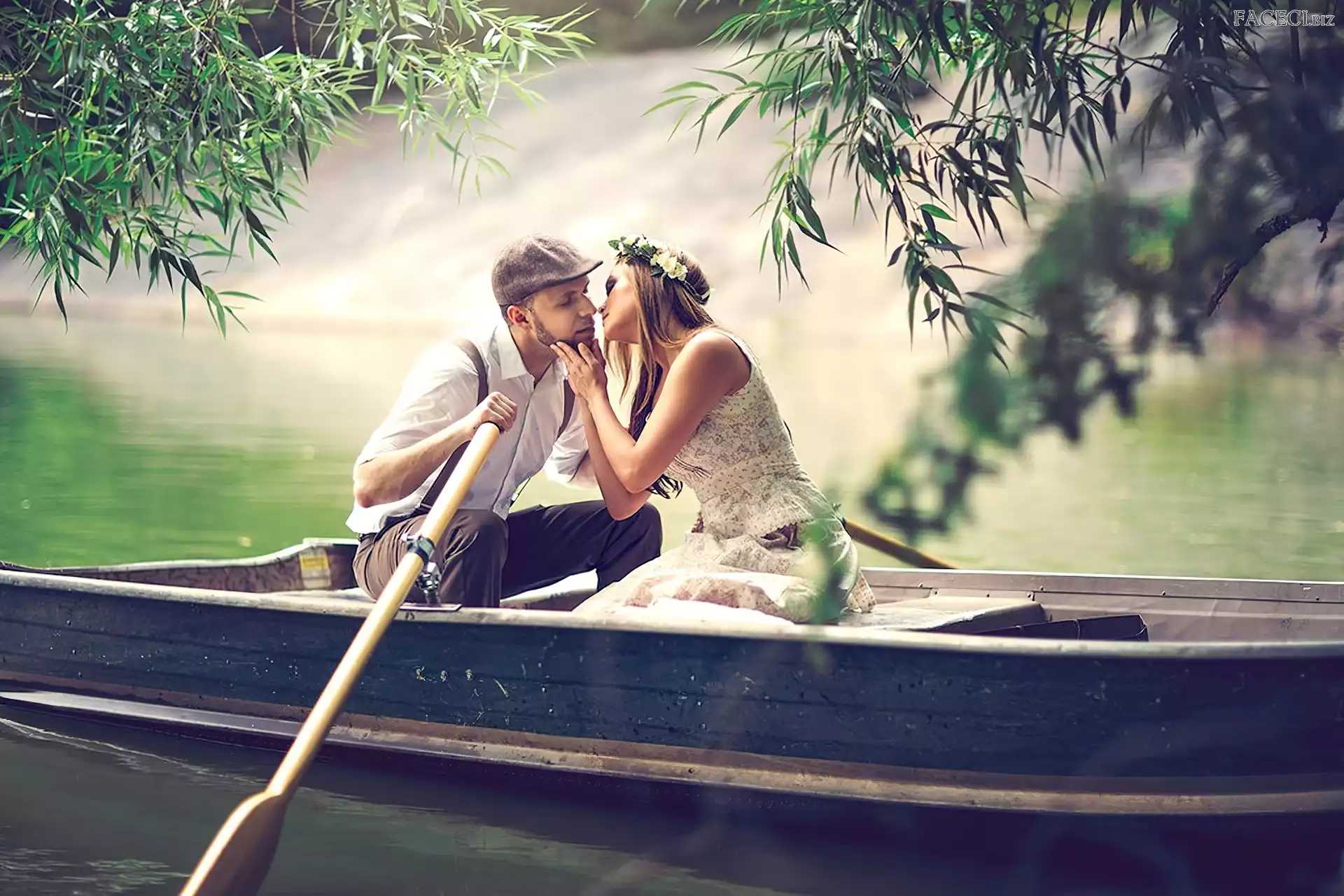 Mężczyzna, Pocałunek, Kobieta, Łódka